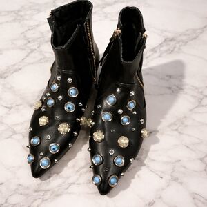 Studded Black Ankle Boots with Blue Accents